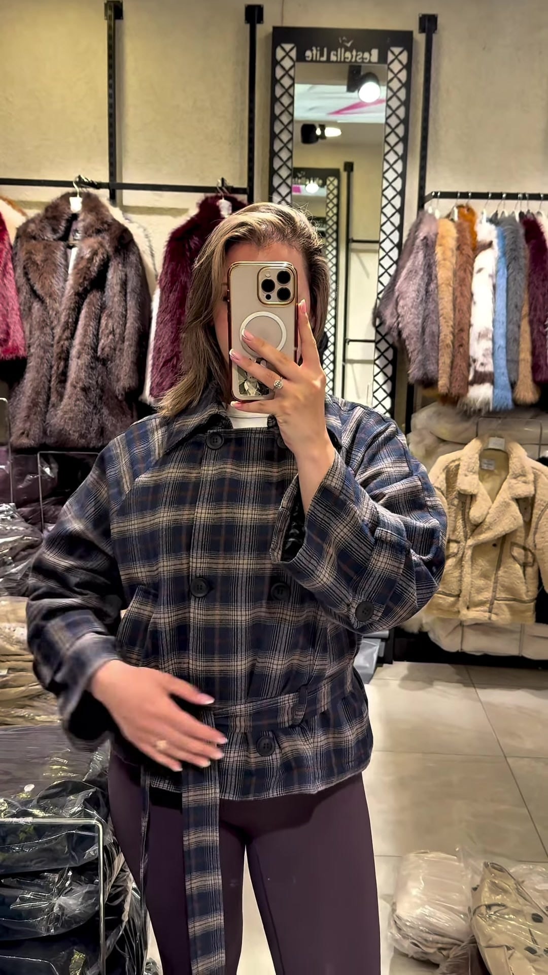 Ekose Desenli Oversize Ceket