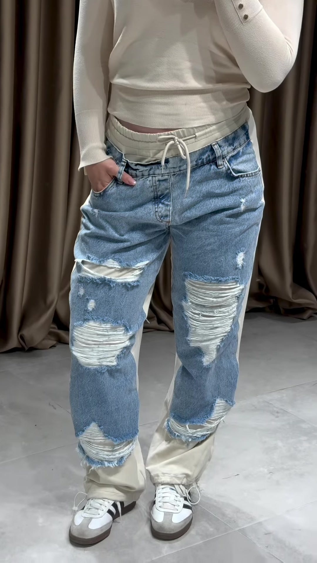 Denim Detaylı Yüksek Bel Eşofman